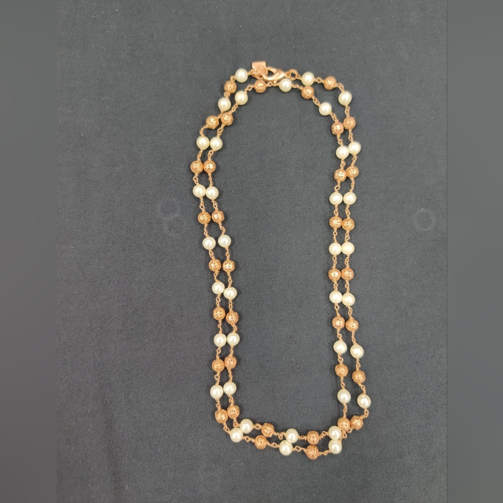 Cookie Lee Rose Gold Tone Beads and "Pearl'' Necklace